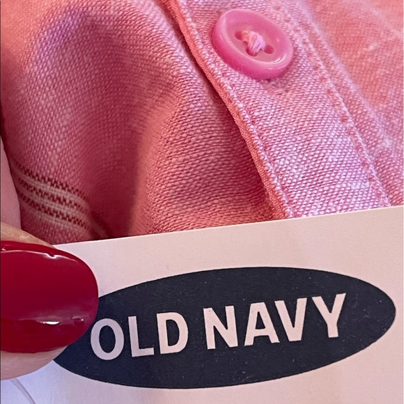 OLD NAVY Soft Pink Linen Chambray Cotton Blend Preppy Stripe Shirt Dress XXL NEW - Picture 12 of 12